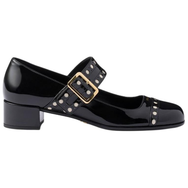 PRADA Patent Block Heel Mary Jane Shoes 3.5cm Women's Black