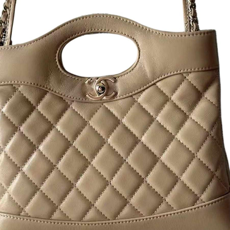 CHANEL Lambskin Chain Shoulder Bag Crossbody Bag Handbag Mini Women's Dark Beige