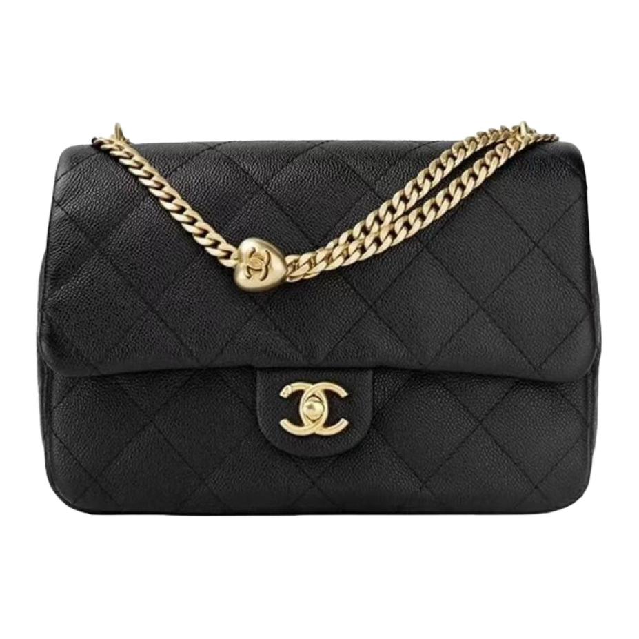 CHANEL Shiny Lambskin Crossbody Bag Shoulder Bag Women's Black