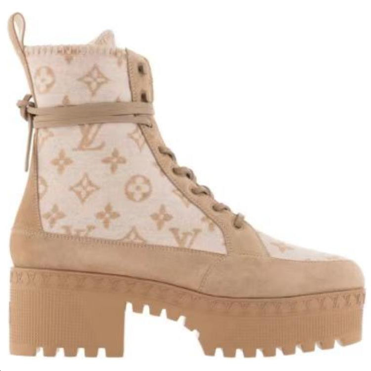 LOUIS VUITTON Laureate Ankle Boots Women's Beige