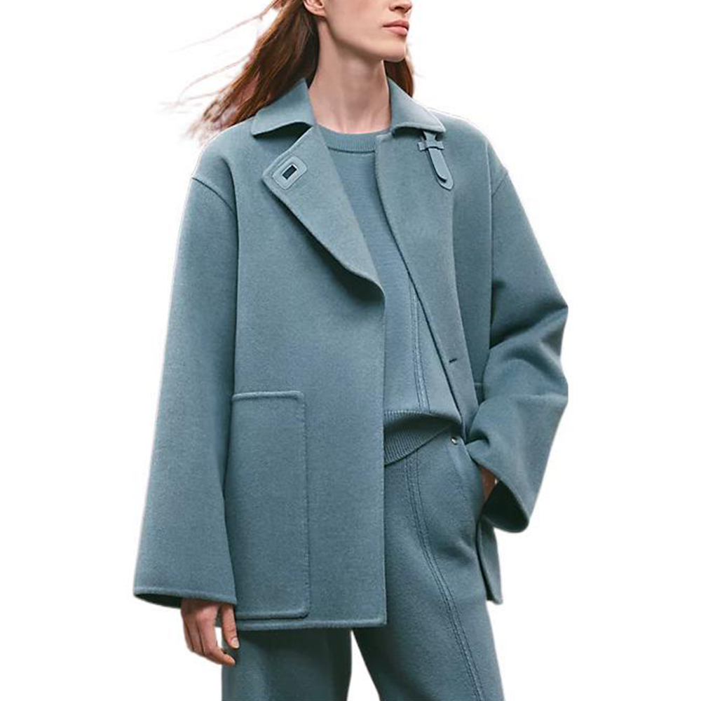 HERMES FW22 Coats Women's Blue Moss