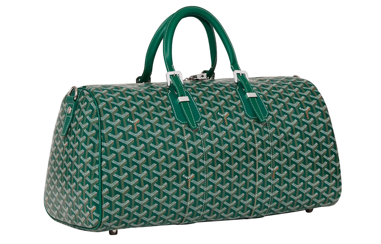 GOYARD Boston Canvas With Leather Portable Crossbody Bag, Travel Bag Medium Size Unisex Green