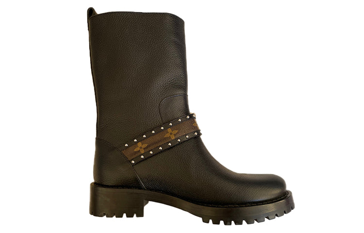 LOUIS VUITTON Strap Boots 'Black With Monogram Strap' Women's