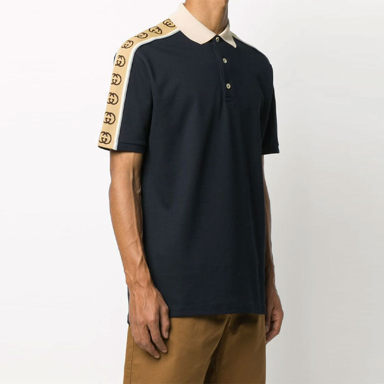 Gucci Interlock Double G Stripe Polo Shirt Navy Blue 598949-XJB0Q-4685