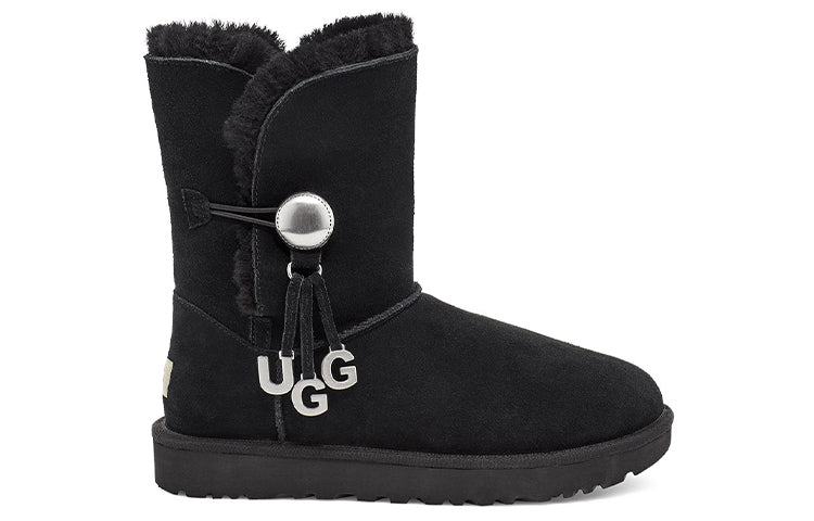 (WMNS) UGG Bailey Button UGG Charm Metallic Alphabet Version Fleece Lined Black 1114970-BLK