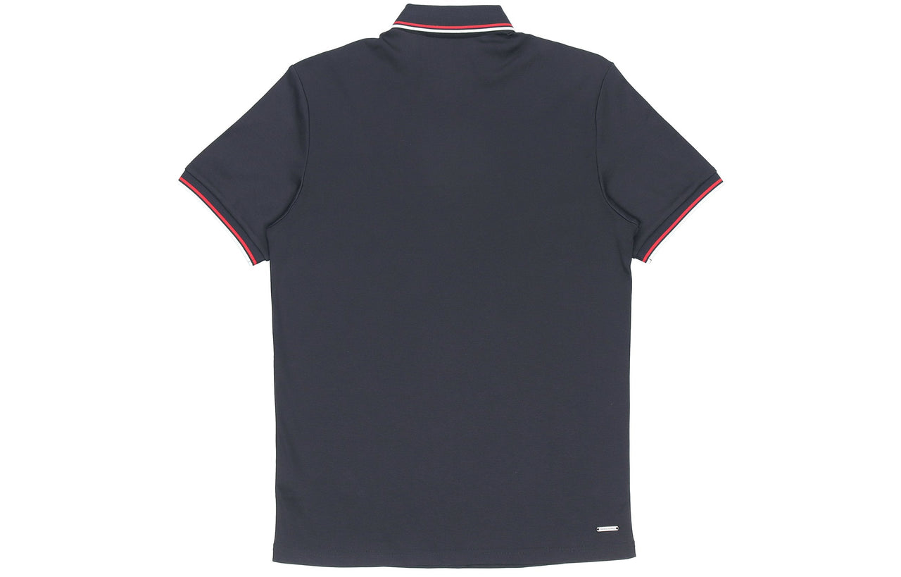 FILA Logo Solid Color Sports Short Sleeve Knitted Polo Shirt For Men Blue F11M021121G-NV