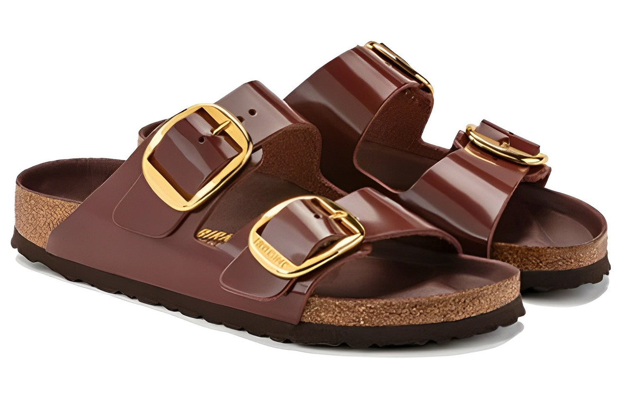 (WMNS) Birkenstock Arizona Big Buckle Natural Leather Patent 'Clay Dark brown' 1021388