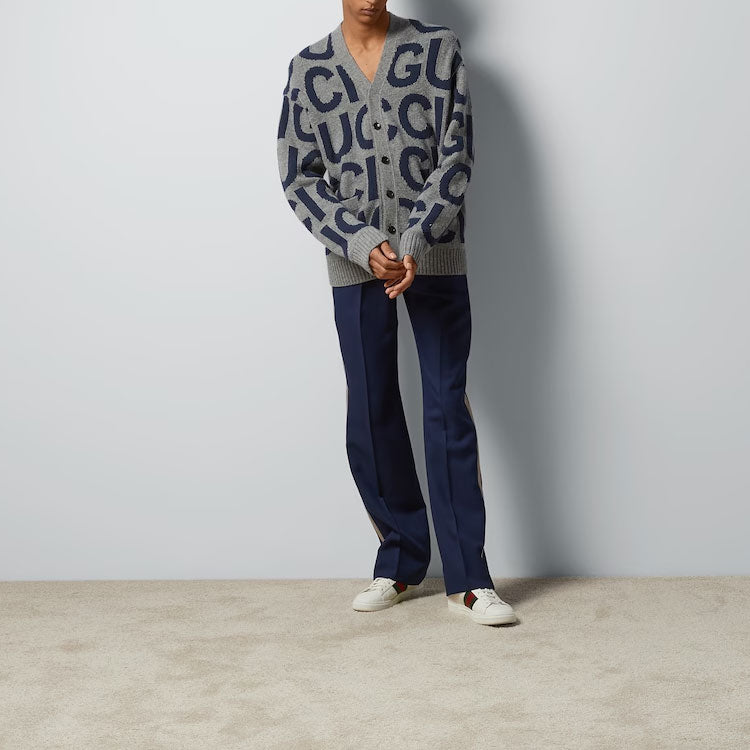 Gucci Wool Cardigan With Gucci Intarsia 'Grey Bue' 771707-XKDLV-1140