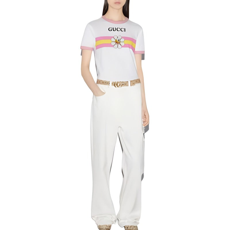 (WMNS) Gucci Cotton Jersey Printed T-Shirt 'Off White' 723566-XJGHL-9088