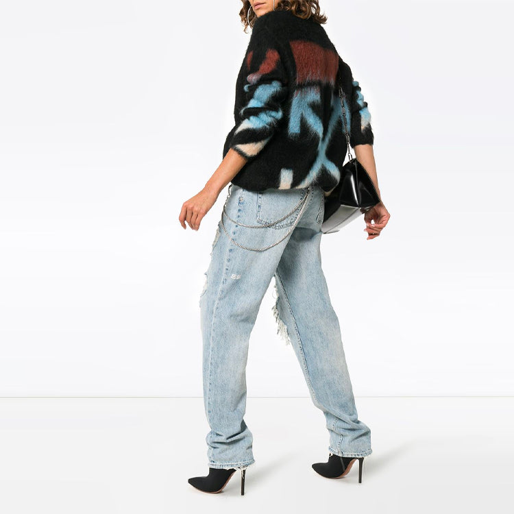 (WMNS) Off-White Knit Printing Black Dress OWHE009F18B740711088