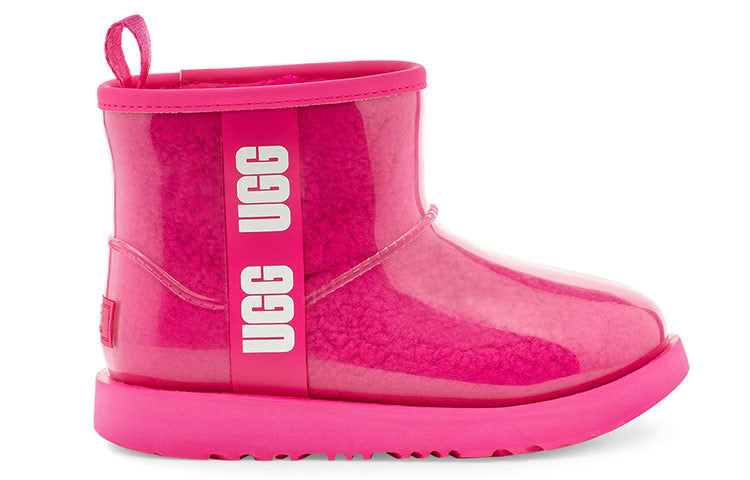 UGG Classic Clear Mini II Large LOGO Fleece Lined Big Boys Pink Red 1112386K-RCR