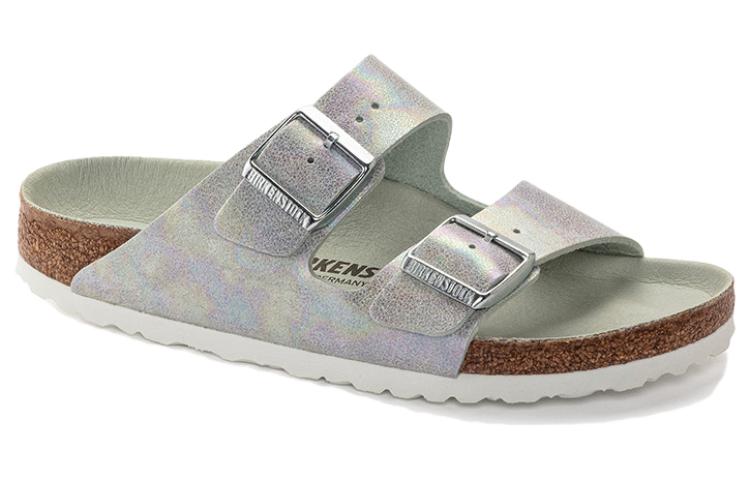 (WMNS) Birkenstock Arizona Vegan Microfiber Narrow Fit Sandals 'Iridescent Matcha' 1024099