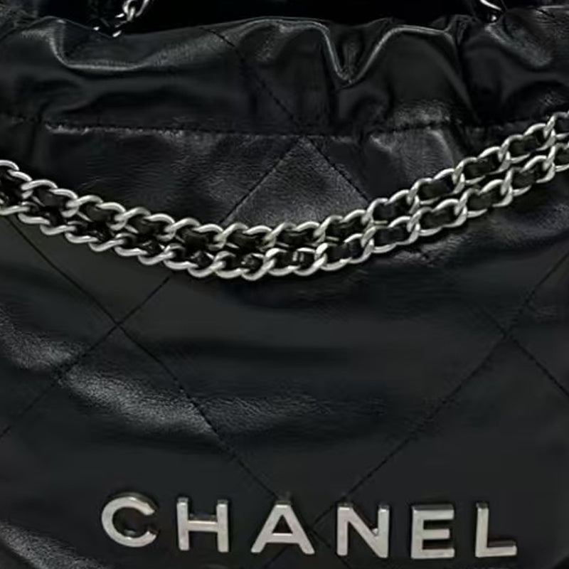CHANEL Cow Leather Shoulder Bag Women's Black