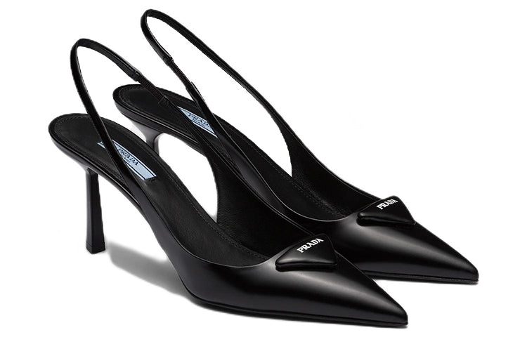(WMNS) PRADA Patched Logo Brushed Leather Slingback Heels 'Black' 1I901M_055_F0002_F_075