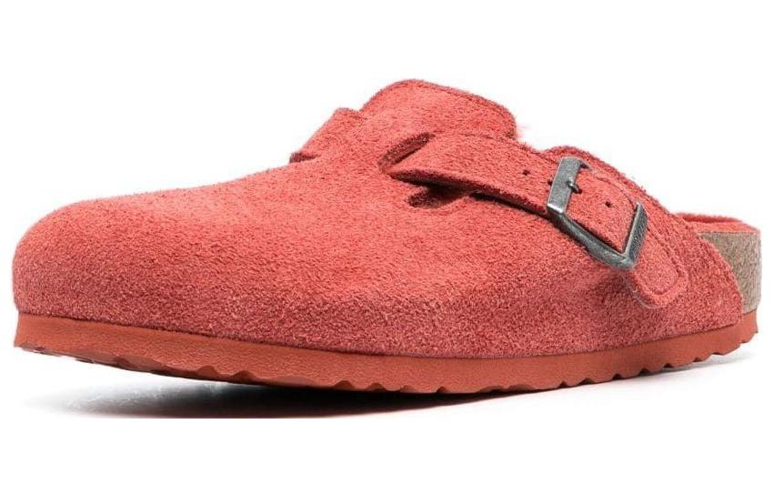 (WMNS) Birkenstock Boston Shearling Suede Leather Narrow Fit 'Sienna Red' 1025669
