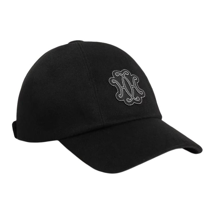 HERMES Swift Calfskin, Cashmere, Felt, Palladium Plated, Silk, Cotton Fabric Baseball Caps Women's Black