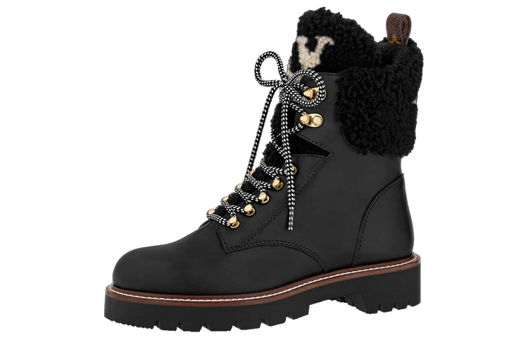 LOUIS VUITTON Territory Shearling Flat Ranger Boots 'Black' Women's