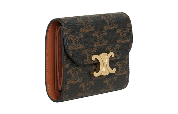 CELINE Triomphe Arc De Triomphe Canvas Wallet Small Size Women's Tawny