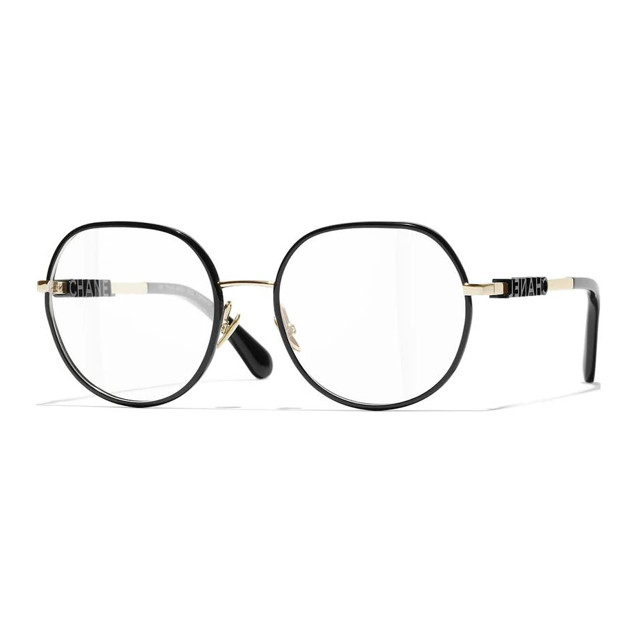 CHANEL Metal Irregular Shape Eyeglass Frames Unisex Black