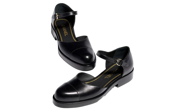 CHANEL Flat Mary Jane Shoes Women's Black