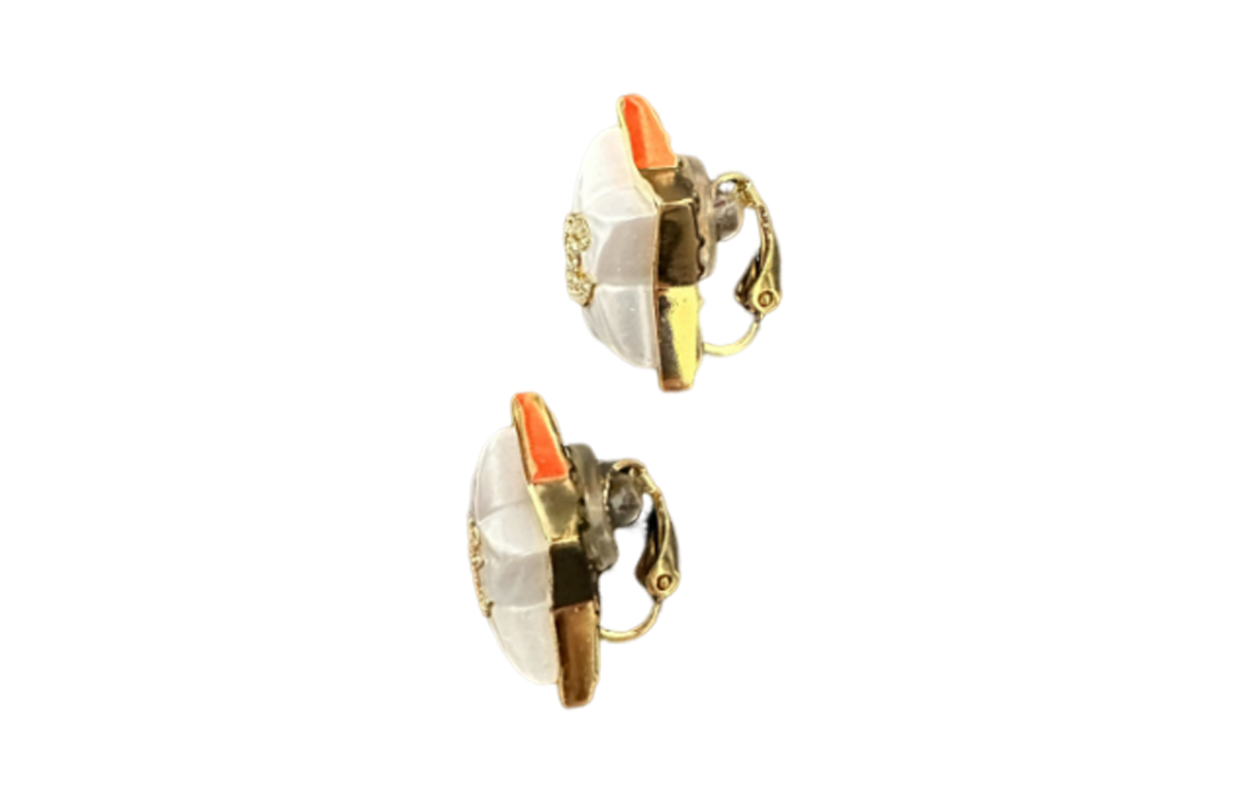 CHANEL Metal Clip-On Earrings Women's Gold/White
