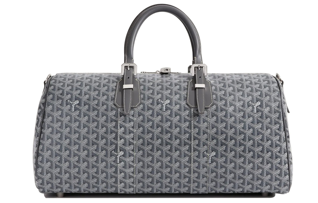 GOYARD Boston Canvas With Leather Portable Crossbody Bag, Travel Bag Medium Size Unisex Gray