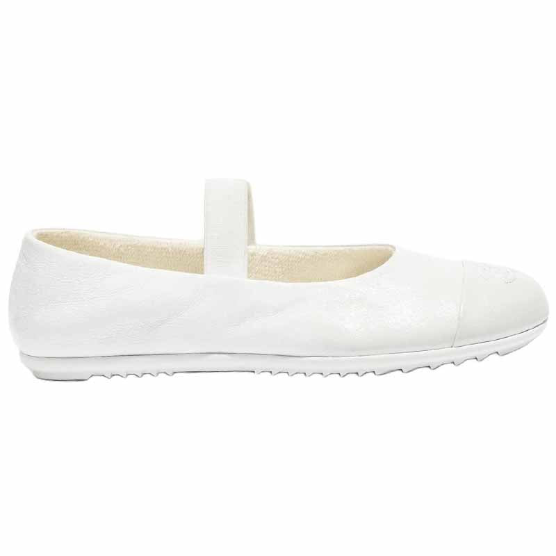 CHANEL 25C Flat Mary Jane Shoes Women's White
