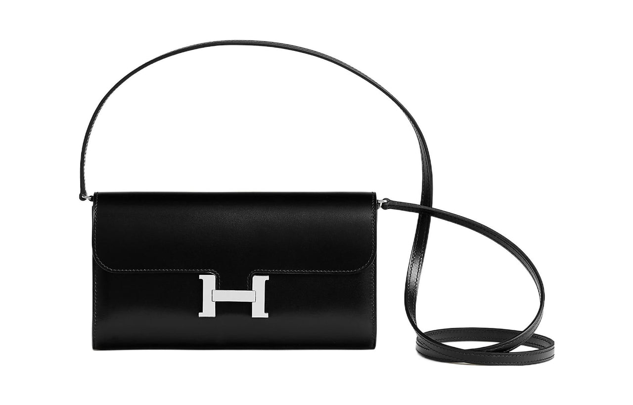 HERMES Constance To Go Box Calfskin Wallet Women's 89 Noir Black