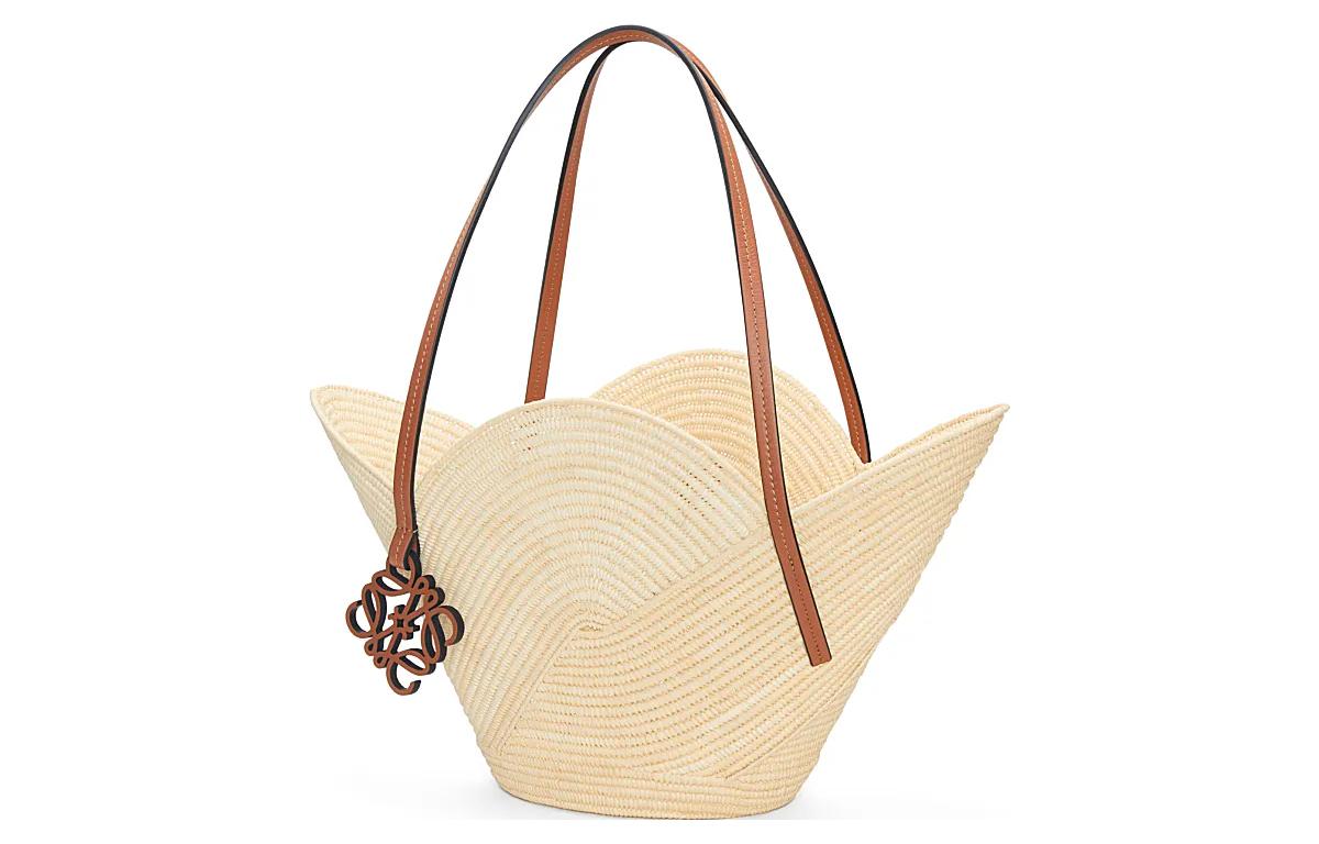 LOEWE Basket Raffia Fiber With Cow Leather Handbag Regular Women's Natural/Tan
