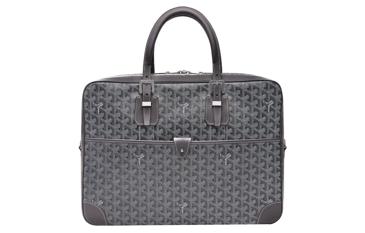 GOYARD Ambassade Canvas With Leather Handbags Briefcases Medium Size Men's Gray