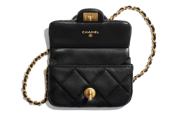 CHANEL Cow Leather Small Waste Bag Mouth Cover Crossbody Bag Card Holder Women's Black