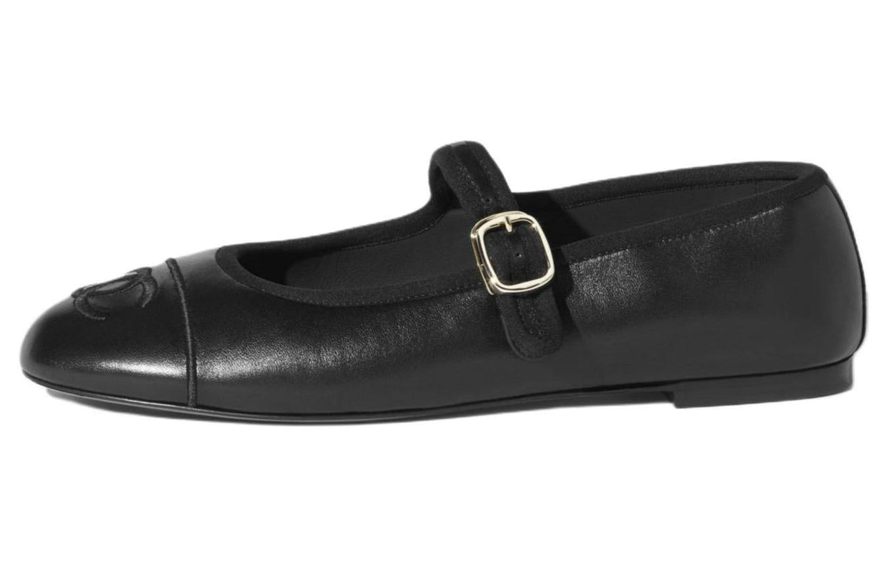CHANEL Flat Mary Jane Shoes 1cm Women's Black
