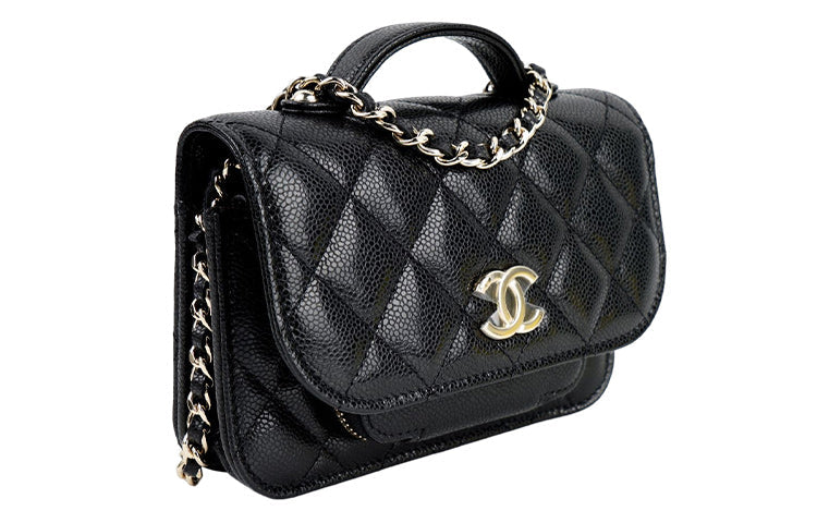 CHANEL Grained Embossed Cow Leather Messenger Bag Crossbody Bag Shoulder Bag Regular Women's Black