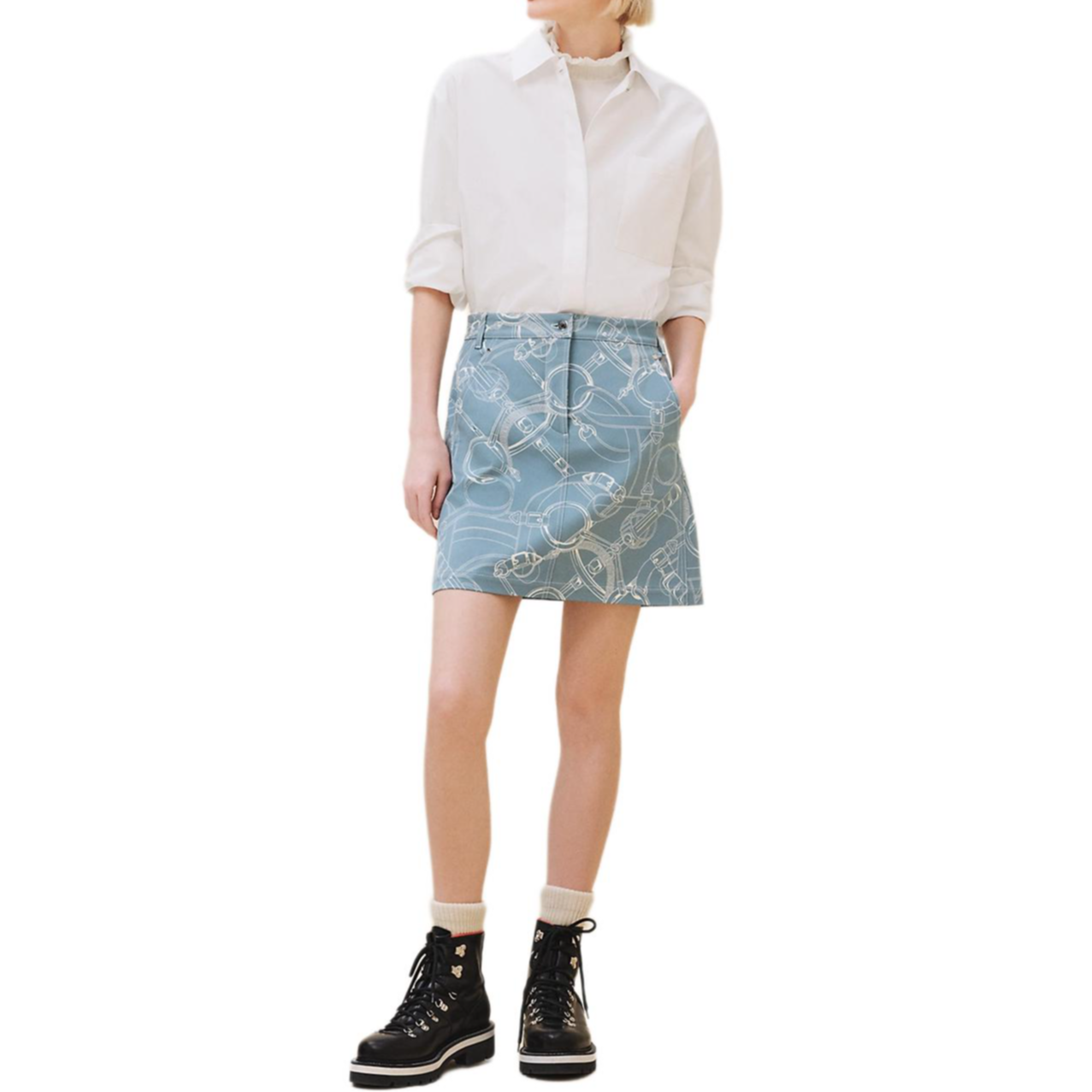 HERMES FW24 Denim Short Skirts Women's Arctic Blue