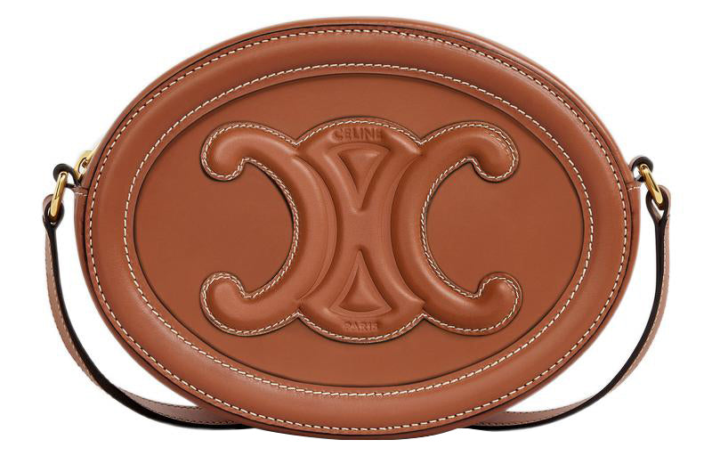 CELINE Cuir Triomphe Smooth Cow Leather Oval Wallet Shoulder Bag Crossbody Bag Small Size Women's Tawny