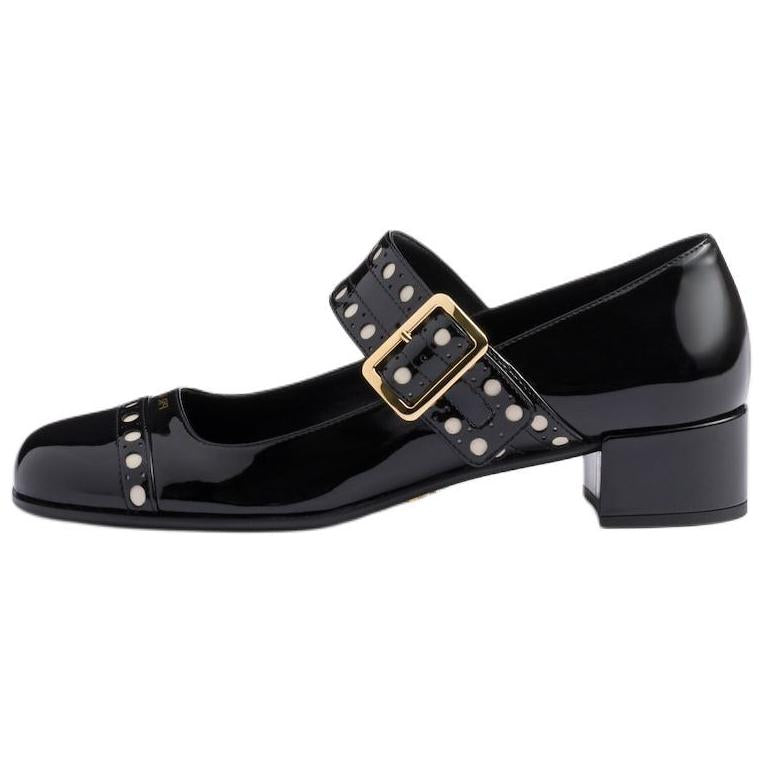 PRADA Patent Block Heel Mary Jane Shoes 3.5cm Women's Black