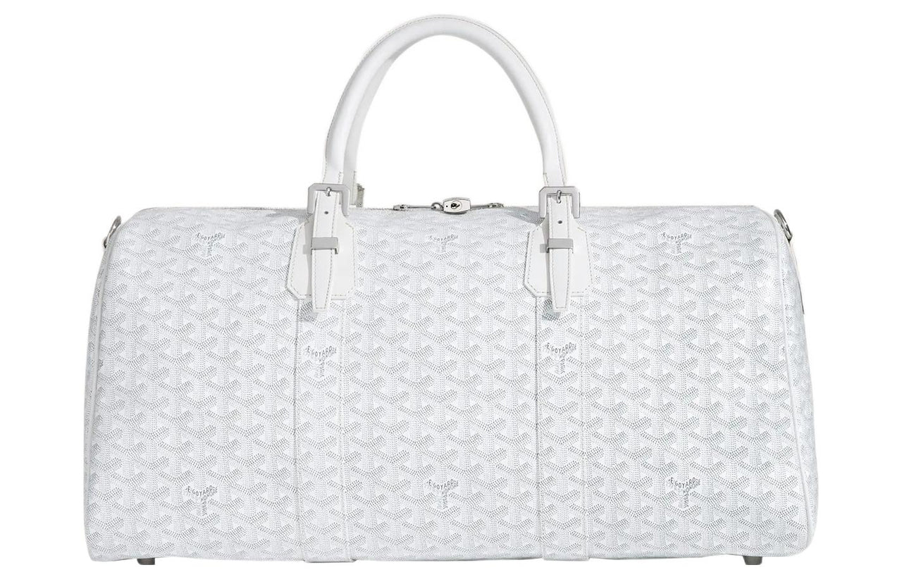 GOYARD Canvas With Calfskin Dog's Teeth Handbag, Shoulder Bag, Crossbody Bag, Travel Bag Unisex White
