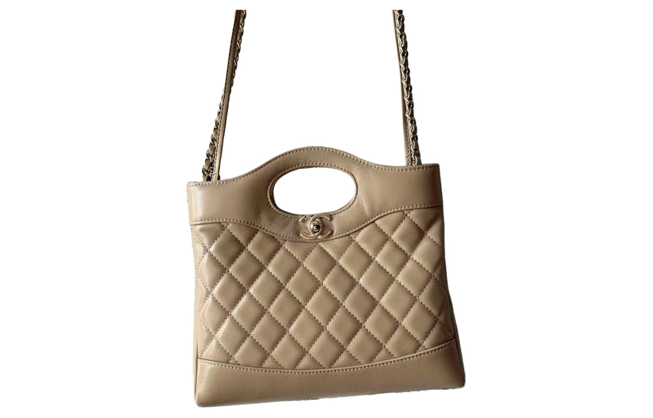 CHANEL Lambskin Chain Shoulder Bag Crossbody Bag Handbag Mini Women's Dark Beige