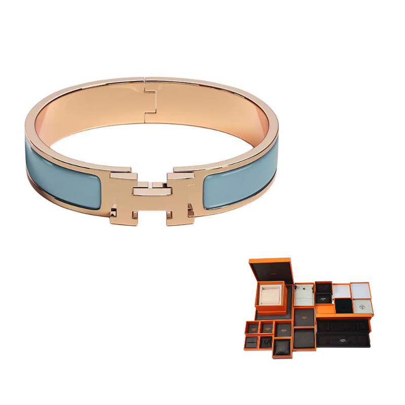 HERMES Rose Gold-Plated Enamel Metal Bangles Women's Blue