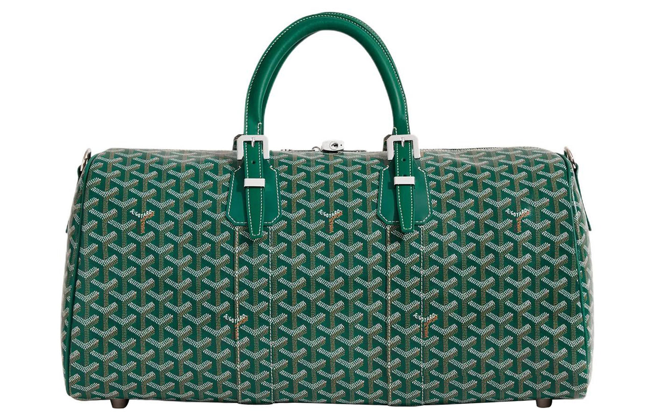 GOYARD Boston Canvas With Leather Portable Crossbody Bag, Travel Bag Medium Size Unisex Green