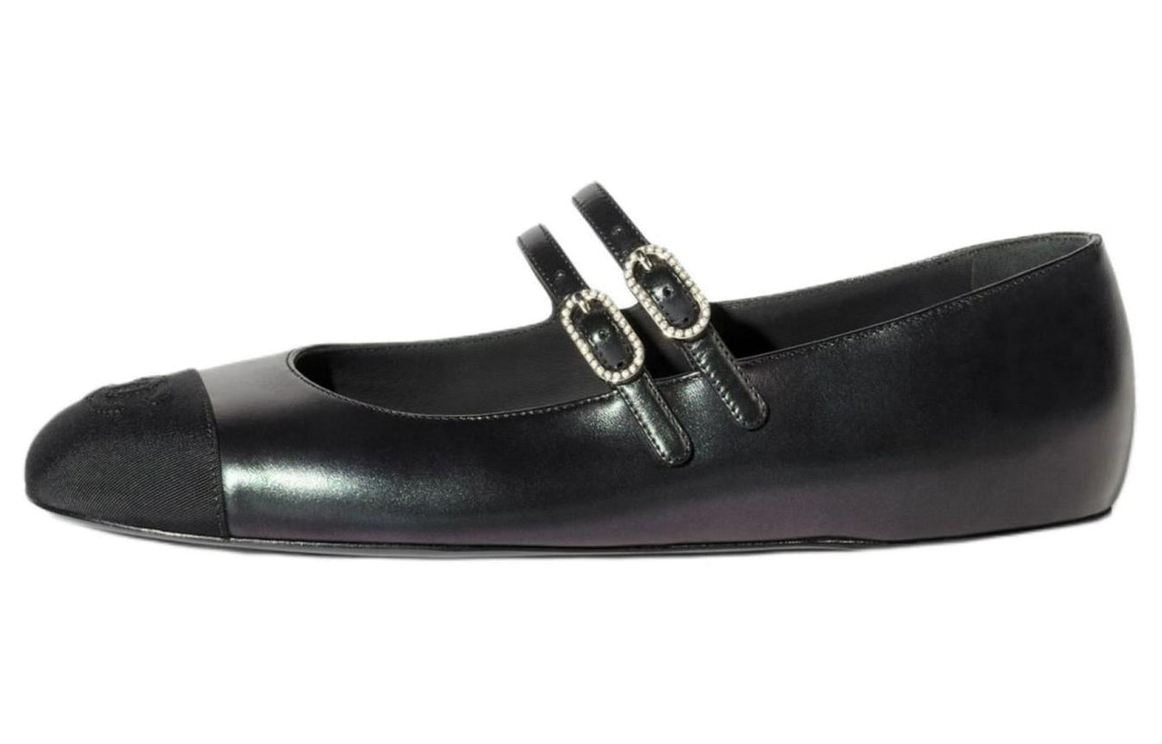 CHANEL Flat Mary Jane Shoes Women's Black
