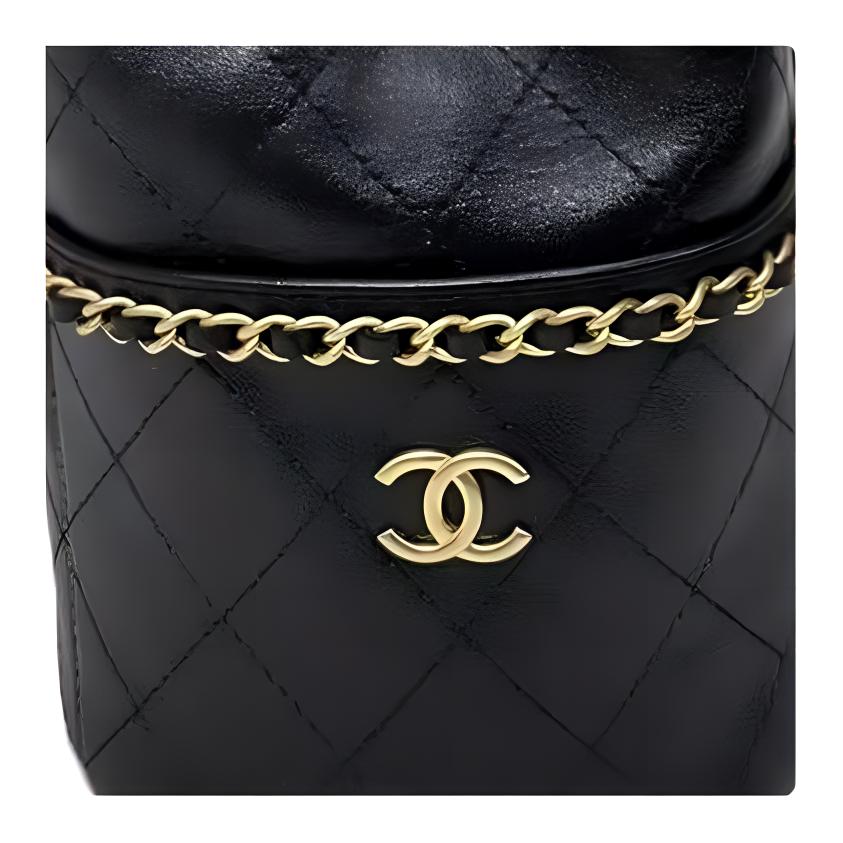 CHANEL Leather Bucket Bags Crossbody Bag Shoulder Bag Women's Black