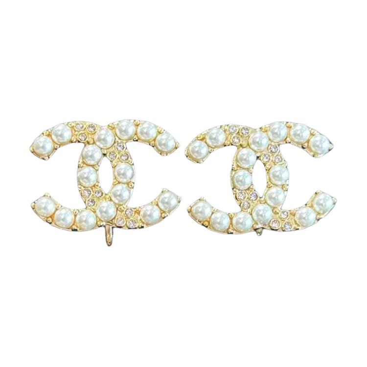 CHANEL Metal, Glass, Pearl, Crystal Clip On Earrings Unisex