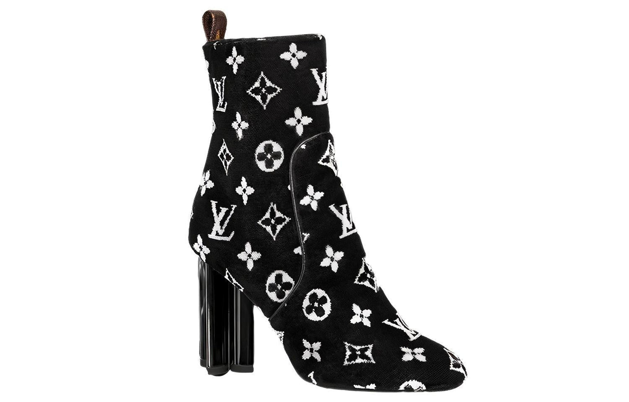 LOUIS VUITTON Silhouette Ankle Boots 10cm Women's Black White