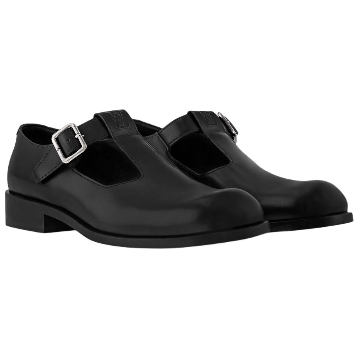 LOUIS VUITTON Diplomat Chunky Heel Mary Jane Shoes Men's Black