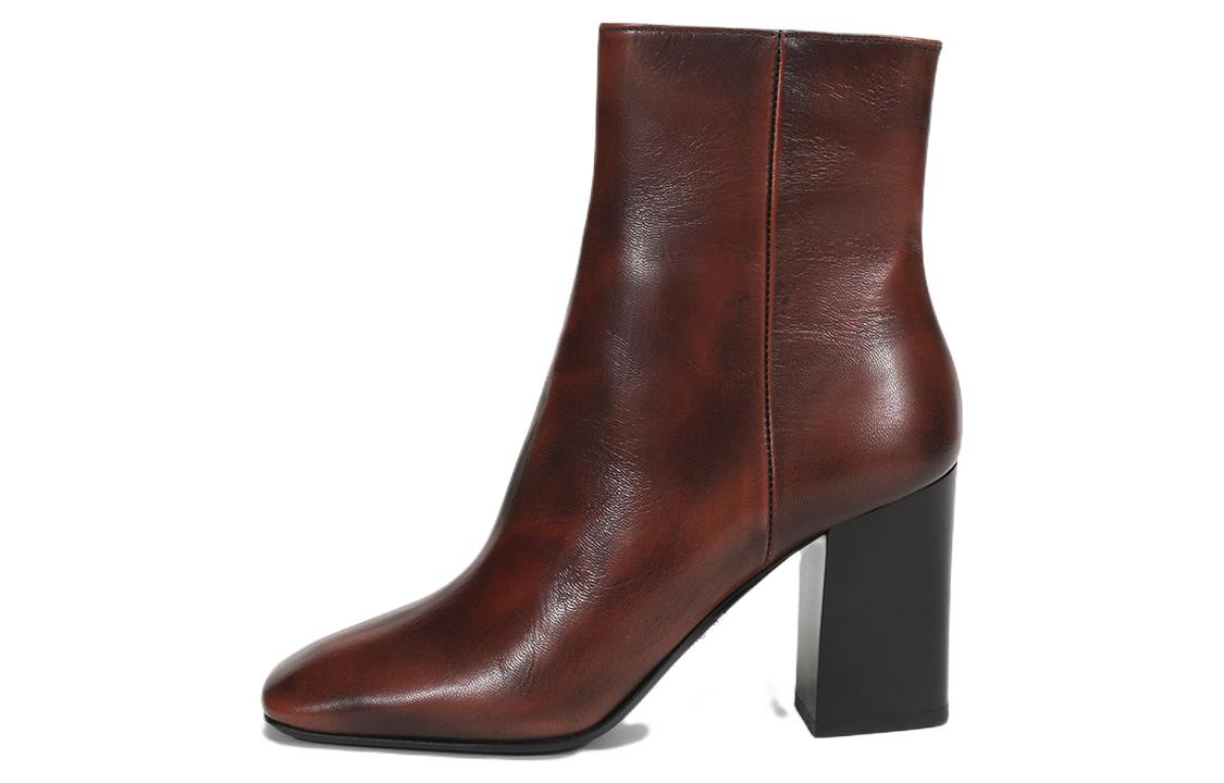 PRADA Leather Square Toe Ankle Pumps 'Brown' Women's