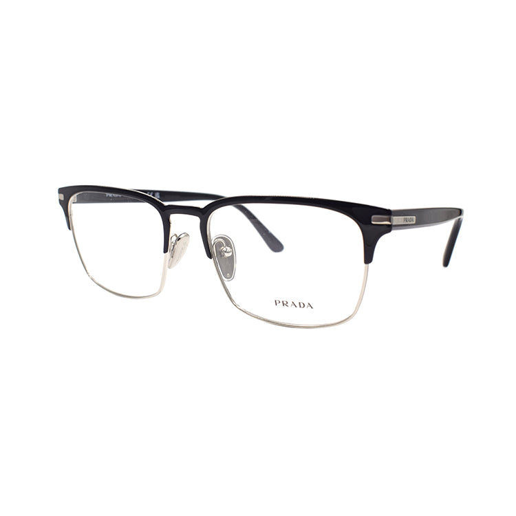PRADA Alloy Rectangular Eyeglass Frames Men's Black Silver