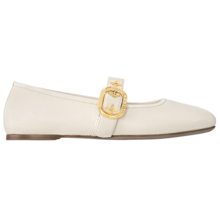 LOUIS VUITTON Romy Flat Mary Jane Shoes Women's Beige