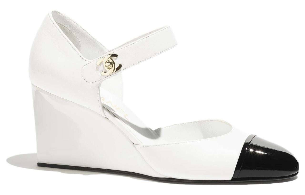 CHANEL Wedge Heel High Heels 7.5cm Women's White