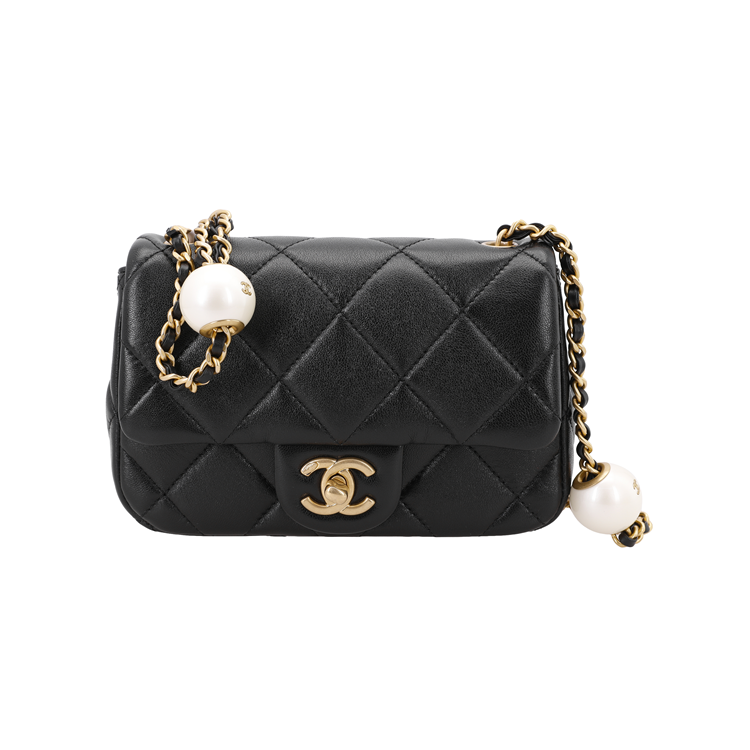CHANEL Sheepskin Square Fatty Crossbody Bag Shoulder Bag Women's Black